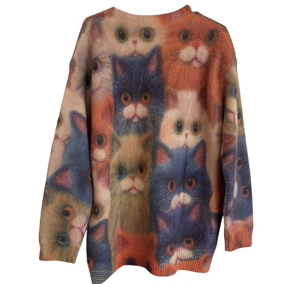The Unbranded Brand Sweaters - Cat Lover Fuzzy Sweater Womens Sz M Soft Cozy Colorful Funky Artsy Oversized